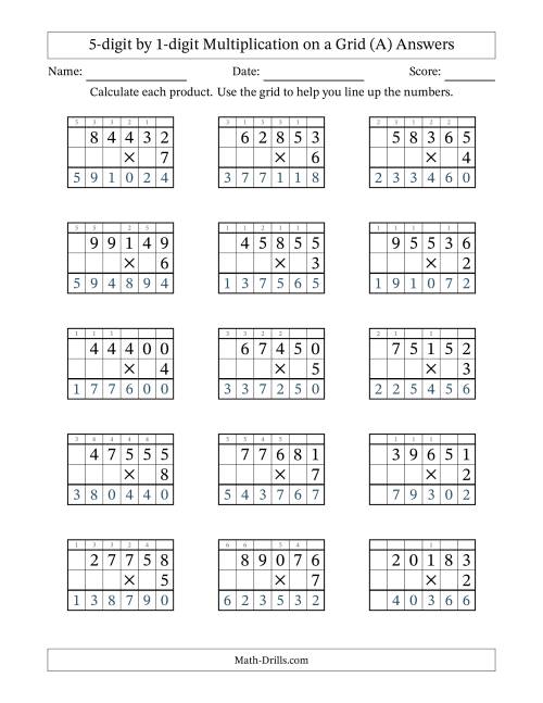 The 5-digit by 1-digit Multiplication with Grid Support (A) Math Worksheet Page 2