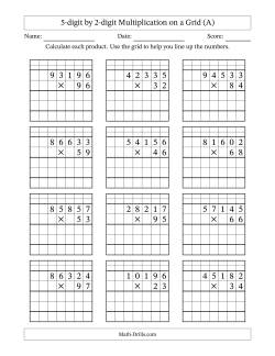 5-digit by 2-digit Multiplication with Grid Support