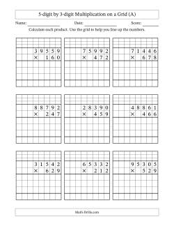 5-digit by 3-digit Multiplication with Grid Support