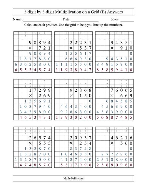 The 5-digit by 3-digit Multiplication with Grid Support Including Regrouping (E) Math Worksheet Page 2