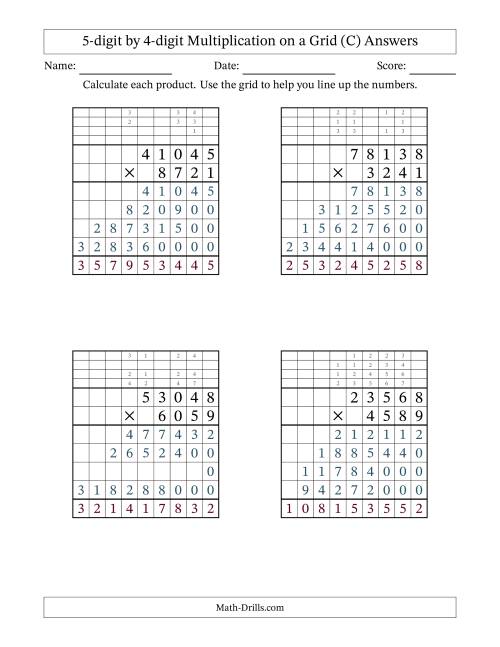 The 5-digit by 4-digit Multiplication with Grid Support Including Regrouping (C) Math Worksheet Page 2