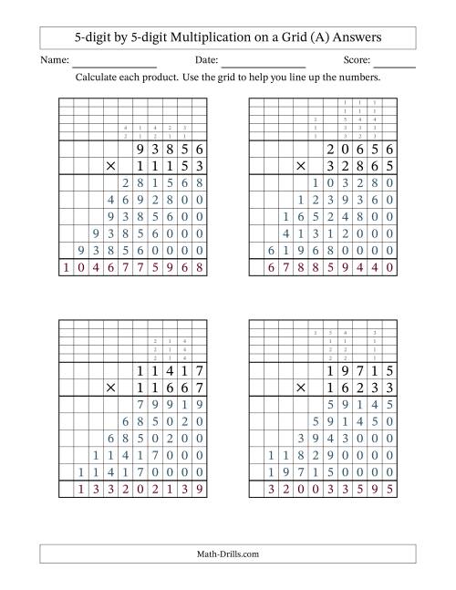 The 5-digit by 5-digit Multiplication with Grid Support (A) Math Worksheet Page 2