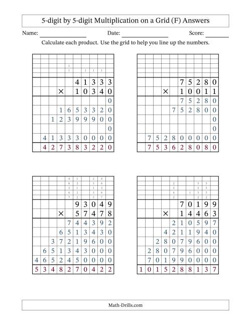 The 5-digit by 5-digit Multiplication with Grid Support Including Regrouping (F) Math Worksheet Page 2