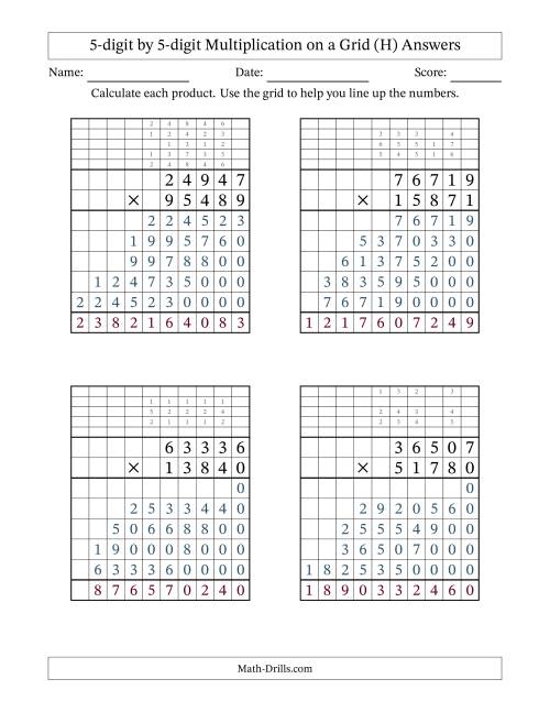 The 5-digit by 5-digit Multiplication with Grid Support Including Regrouping (H) Math Worksheet Page 2