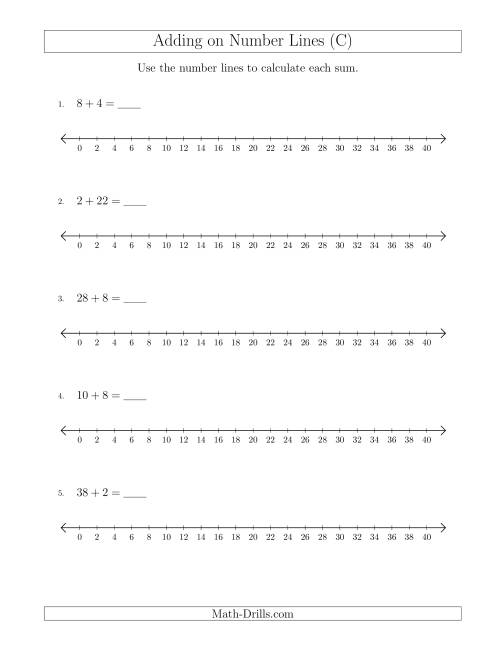 The Adding up to 40 on Number Lines with Intervals of 2 (C) Math Worksheet