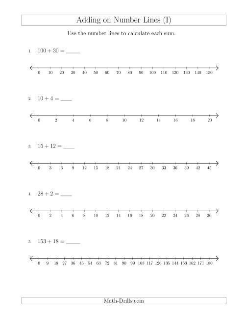 The Adding on Various Number Lines with Various Intervals (I) Math Worksheet