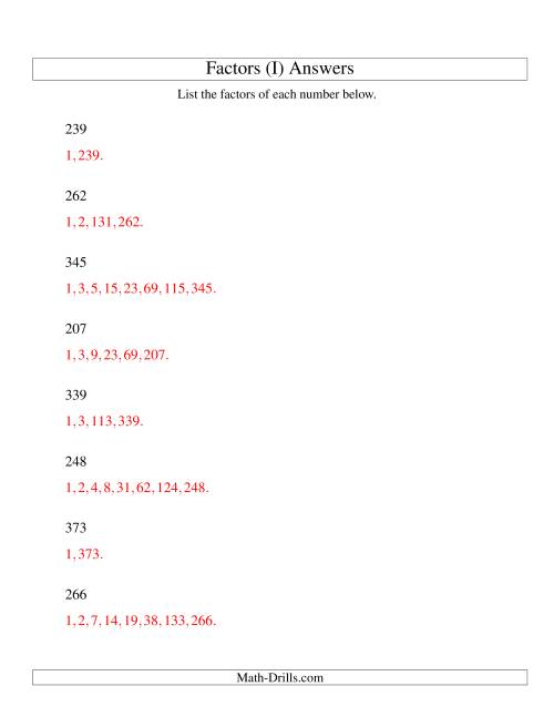 The Finding All Factors of a Number (range 200 to 400) (I) Math Worksheet Page 2