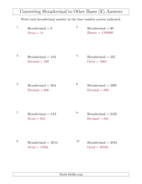 The Converting Hexadecimal Numbers to Other Base Systems (E) Math Worksheet Page 2