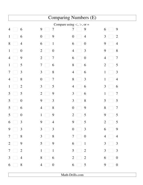 The Comparing Numbers to 9 (E) Math Worksheet