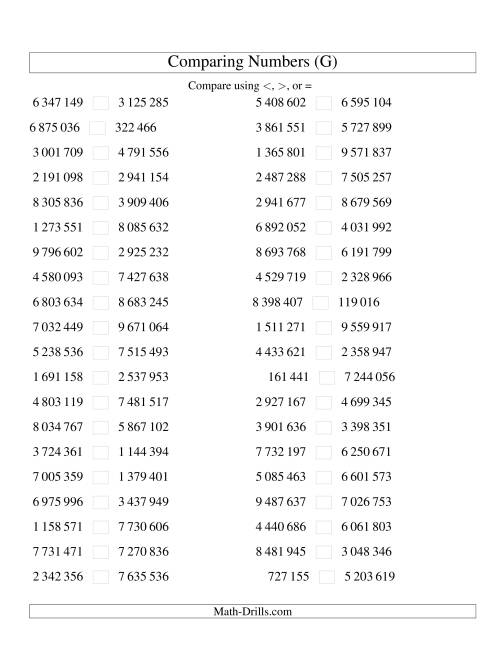 The Comparing Numbers to 10 000 000 (SI Version) (G) Math Worksheet