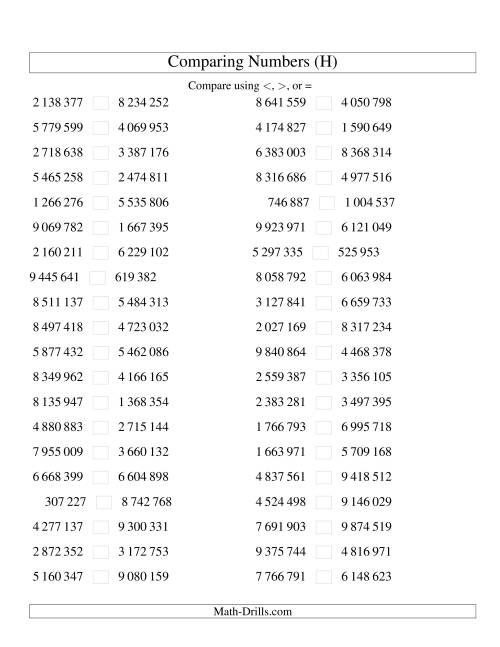 The Comparing Numbers to 10 000 000 (SI Version) (H) Math Worksheet