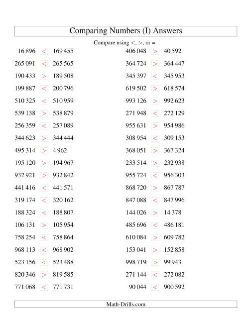 The Comparing Numbers to 1 000 000 Tight (SI Version) (I) Math Worksheet Page 2