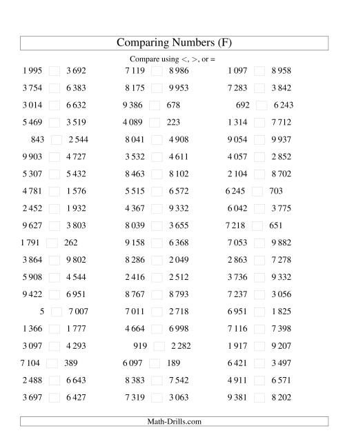 The Comparing Numbers to 10 000 (SI Version) (F) Math Worksheet