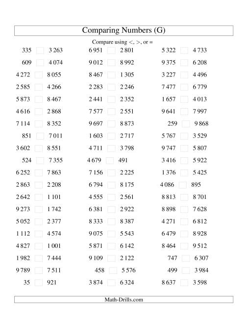 The Comparing Numbers to 10 000 (SI Version) (G) Math Worksheet