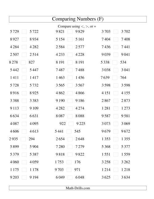 The Comparing Numbers to 10 000 Tight (SI Version) (F) Math Worksheet