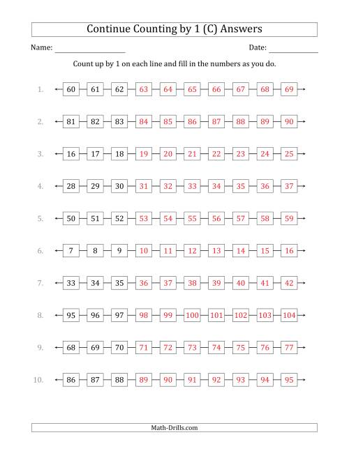 The Continue Counting Up by 1 from Various Starting Numbers (C) Math Worksheet Page 2