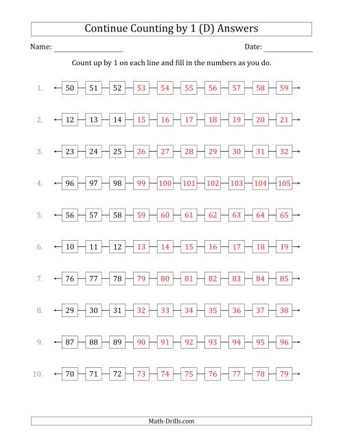 The Continue Counting Up by 1 from Various Starting Numbers (D) Math Worksheet Page 2