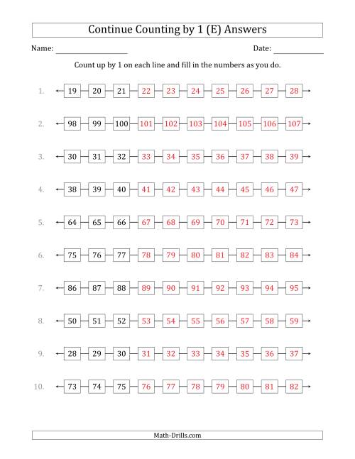 The Continue Counting Up by 1 from Various Starting Numbers (E) Math Worksheet Page 2