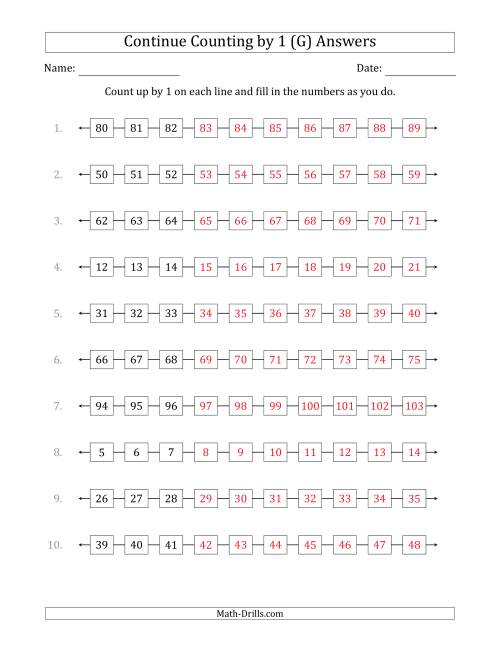The Continue Counting Up by 1 from Various Starting Numbers (G) Math Worksheet Page 2