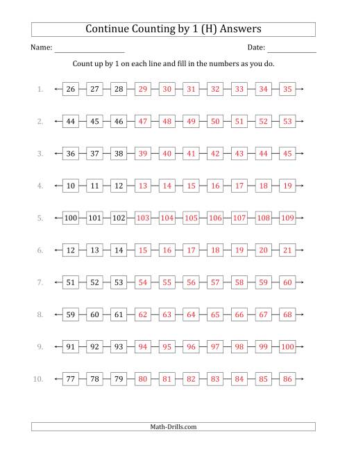 The Continue Counting Up by 1 from Various Starting Numbers (H) Math Worksheet Page 2