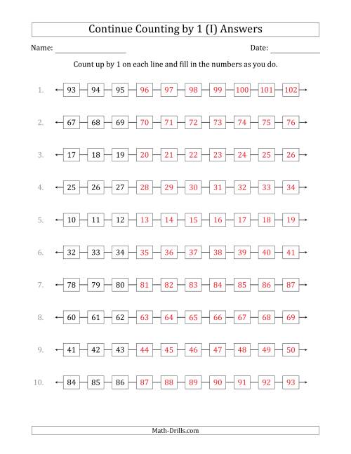 The Continue Counting Up by 1 from Various Starting Numbers (I) Math Worksheet Page 2