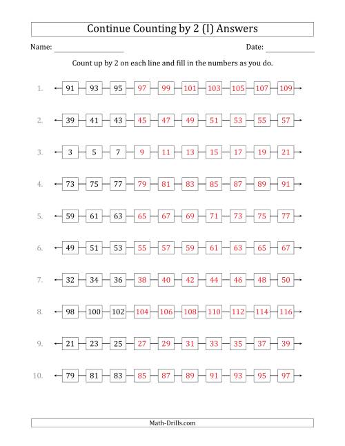 The Continue Counting Up by 2 from Various Starting Numbers (I) Math Worksheet Page 2