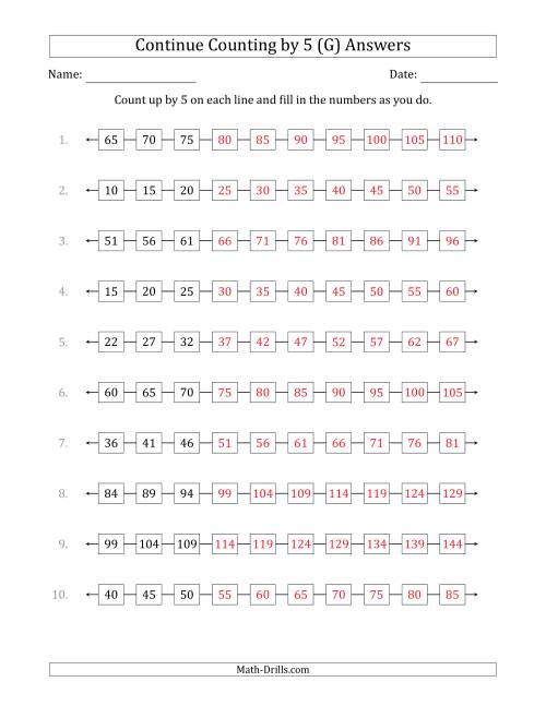 The Continue Counting Up by 5 from Various Starting Numbers (G) Math Worksheet Page 2