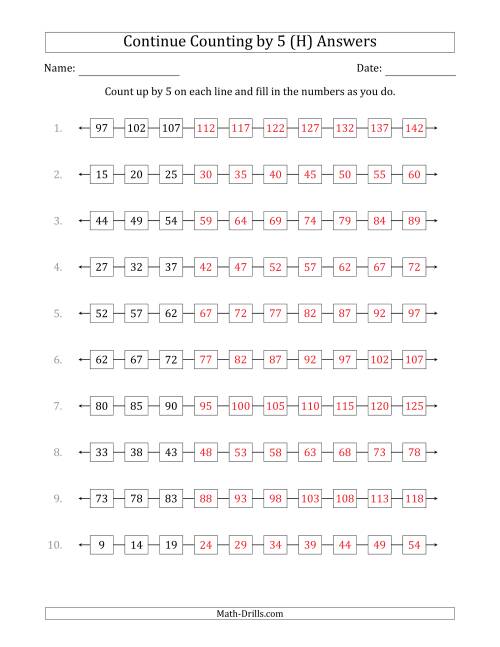 The Continue Counting Up by 5 from Various Starting Numbers (H) Math Worksheet Page 2
