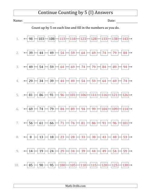 The Continue Counting Up by 5 from Various Starting Numbers (I) Math Worksheet Page 2