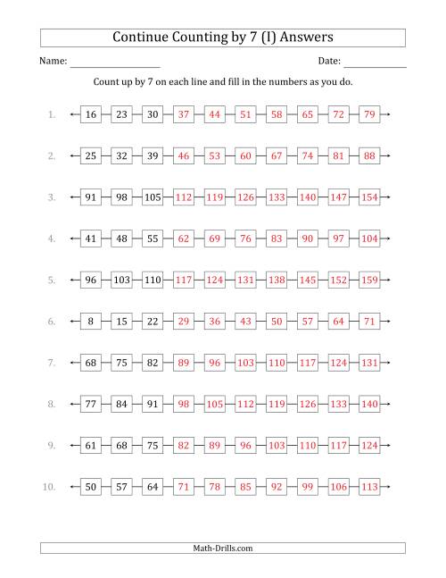 The Continue Counting Up by 7 from Various Starting Numbers (I) Math Worksheet Page 2