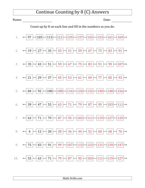 The Continue Counting Up by 8 from Various Starting Numbers (C) Math Worksheet Page 2