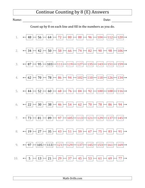 The Continue Counting Up by 8 from Various Starting Numbers (E) Math Worksheet Page 2