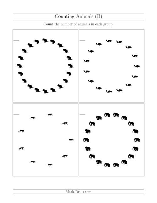 The Counting Animals in Circular Arrangements (B) Math Worksheet