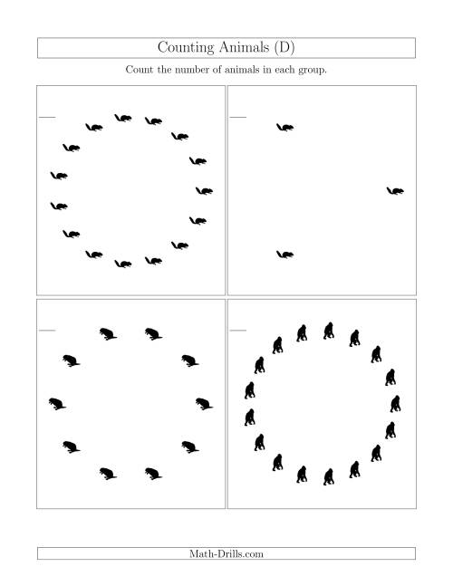 The Counting Animals in Circular Arrangements (D) Math Worksheet