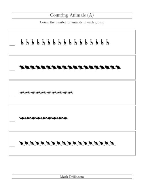 The Counting Animals in Linear Arrangements (A) Math Worksheet