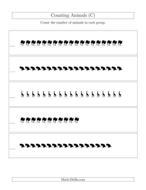 The Counting Animals in Linear Arrangements (C) Math Worksheet