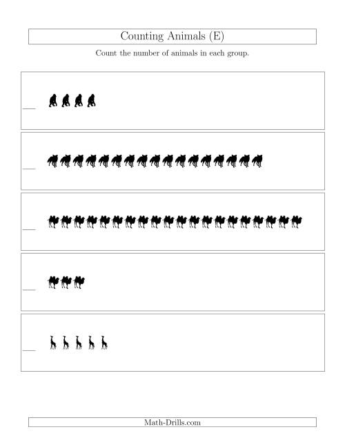 The Counting Animals in Linear Arrangements (E) Math Worksheet