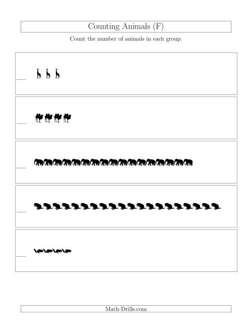 The Counting Animals in Linear Arrangements (F) Math Worksheet