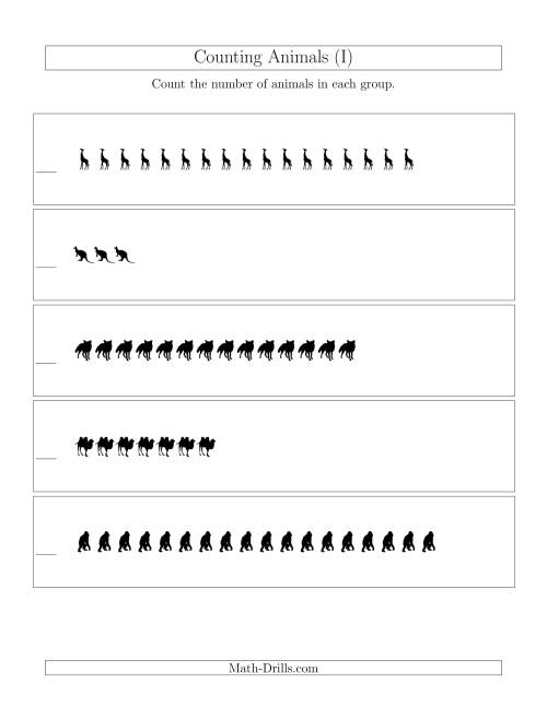 The Counting Animals in Linear Arrangements (I) Math Worksheet