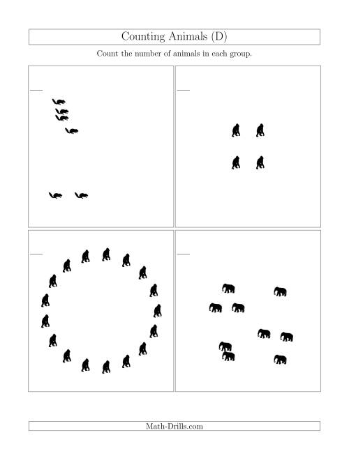 The Counting Animals in Mixed Arrangements (D) Math Worksheet