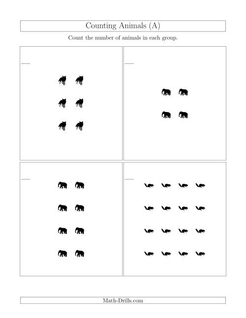 The Counting Animals in Rectangular Arrangements (A) Math Worksheet