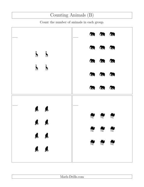 The Counting Animals in Rectangular Arrangements (B) Math Worksheet