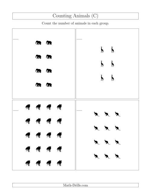 The Counting Animals in Rectangular Arrangements (C) Math Worksheet