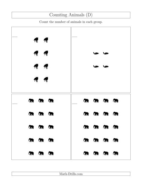 The Counting Animals in Rectangular Arrangements (D) Math Worksheet