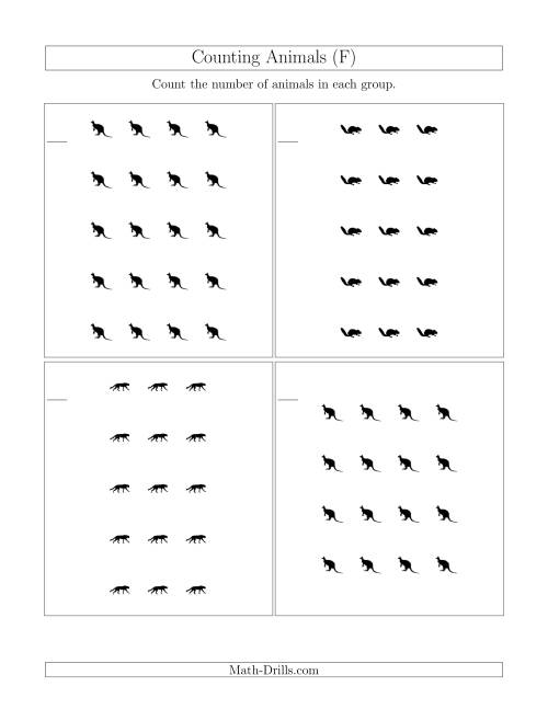 The Counting Animals in Rectangular Arrangements (F) Math Worksheet