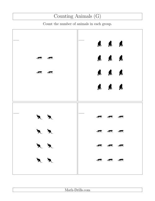 The Counting Animals in Rectangular Arrangements (G) Math Worksheet