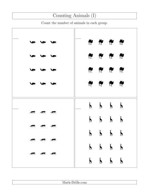 The Counting Animals in Rectangular Arrangements (I) Math Worksheet