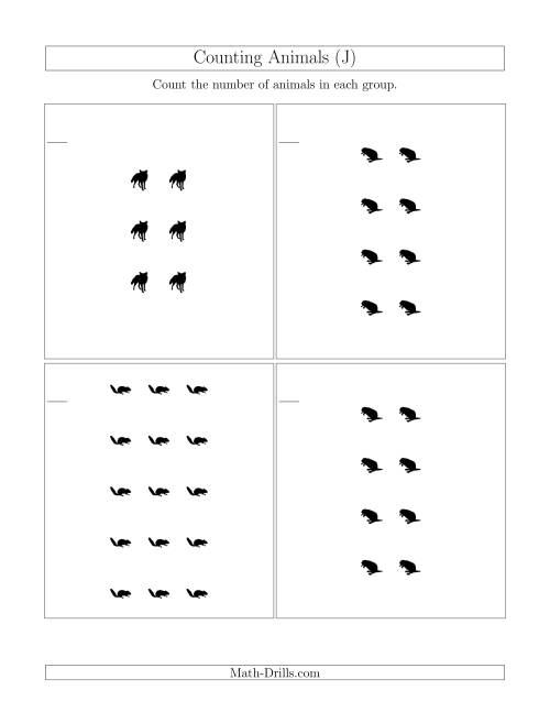 The Counting Animals in Rectangular Arrangements (J) Math Worksheet