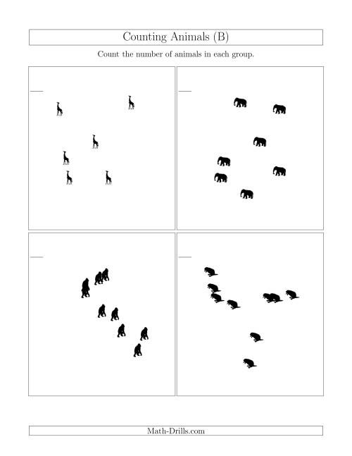 The Counting Animals in Scattered Arrangements (B) Math Worksheet