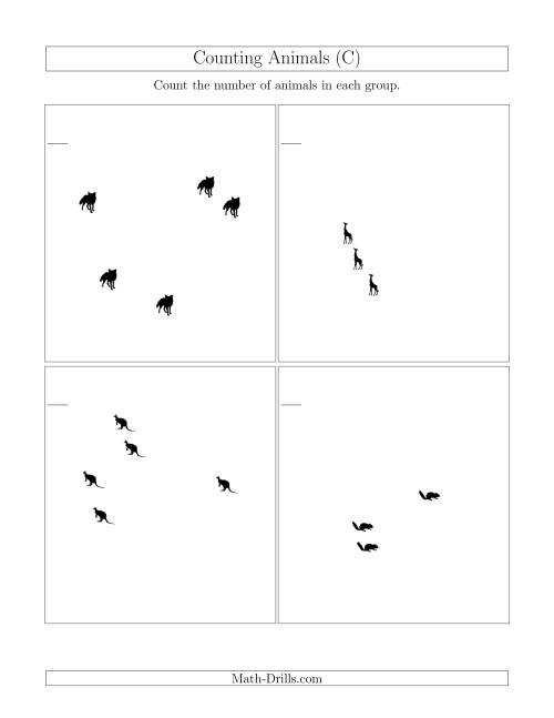 The Counting Animals in Scattered Arrangements (C) Math Worksheet